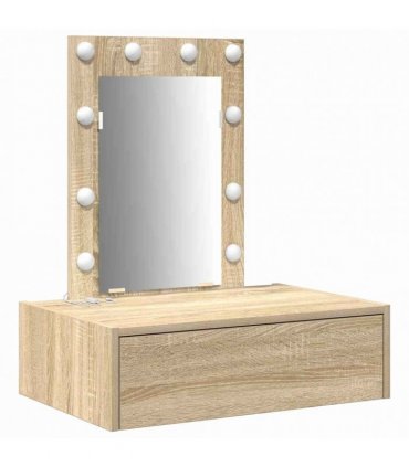 vidaXL Dressing Table Brown 60 x 40 x 70 cm Engineered Wood — Colour: Sonoma oak, Model: with led