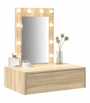 vidaXL Dressing Table Brown 60 x 40 x 70 cm Engineered Wood — Colour: Sonoma oak, Model: with led