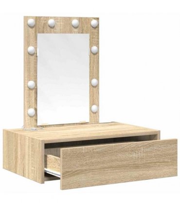 vidaXL Dressing Table Brown 60 x 40 x 70 cm Engineered Wood — Colour: Sonoma oak, Model: with led