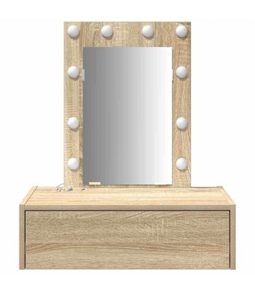 vidaXL Dressing Table Brown 60 x 40 x 70 cm Engineered Wood — Colour: Sonoma oak, Model: with led