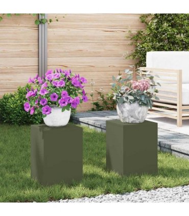 vidaXL Plant Stand 2 pcs Olive green 24 x 24 x 35 cm Steel — Model: 2x (35 cm)
