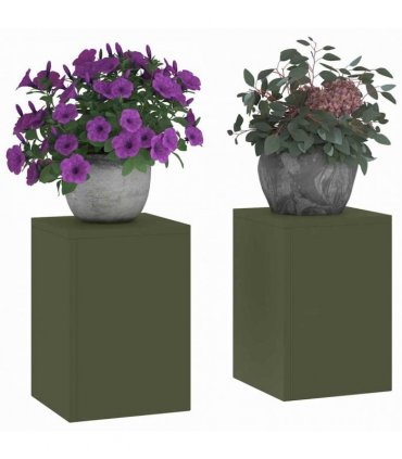 vidaXL Plant Stand 2 pcs Olive green 24 x 24 x 35 cm Steel — Model: 2x (35 cm)