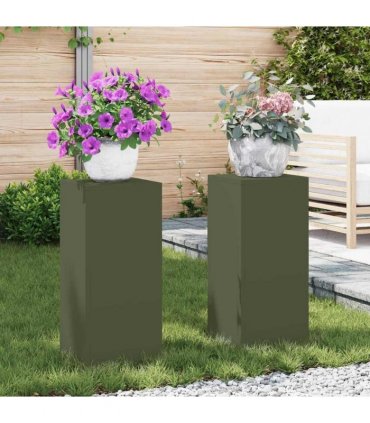 vidaXL Plant Stand 2 pcs Olive green 24 x 24 x 55 cm Steel — Model: 2x (55 cm)