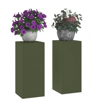 vidaXL Plant Stand 2 pcs Olive green 24 x 24 x 55 cm Steel — Model: 2x (55 cm)