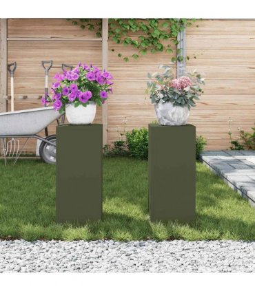 vidaXL Plant Stand 2 pcs Olive green 24 x 24 x 55 cm Steel — Model: 2x (55 cm)