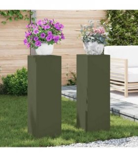 vidaXL Plant Stand 2 pcs Olive green 24 x 24 x 75 cm Steel — Model: 2x (75 cm)