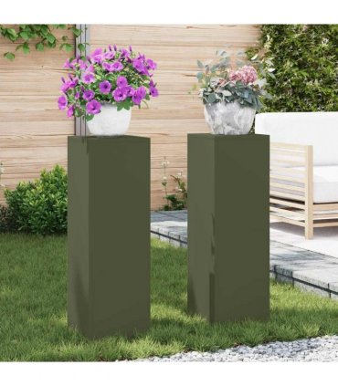vidaXL Plant Stand 2 pcs Olive green 24 x 24 x 75 cm Steel — Model: 2x (75 cm)