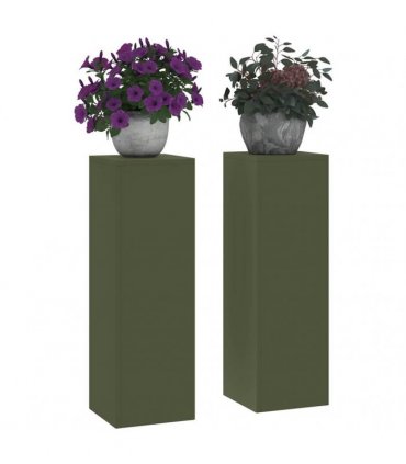 vidaXL Plant Stand 2 pcs Olive green 24 x 24 x 75 cm Steel — Model: 2x (75 cm)