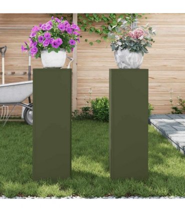 vidaXL Plant Stand 2 pcs Olive green 24 x 24 x 75 cm Steel — Model: 2x (75 cm)