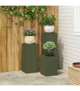 vidaXL Plant Stand 3 pcs Olive green Steel — Model: 3x (35/55/75 cm)