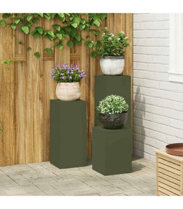 vidaXL Plant Stand 3 pcs Olive green Steel — Model: 3x (35/55/75 cm)