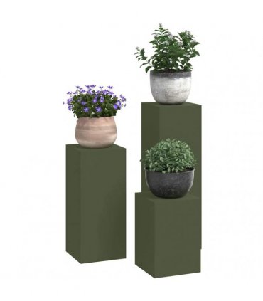 vidaXL Plant Stand 3 pcs Olive green Steel — Model: 3x (35/55/75 cm)