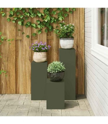 vidaXL Plant Stand 3 pcs Olive green Steel — Model: 3x (35/55/75 cm)