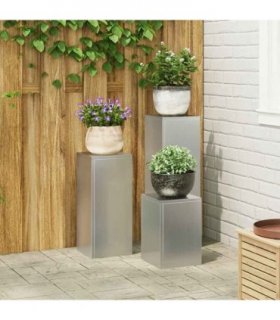 vidaXL Plant Stand 3 pcs Silver Galvanised steel — Model: 3x (35/55/75 cm)
