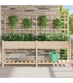 vidaXL Garden Planter Beige 203.5 x 54 x 152.5 cm Solid Fir Wood