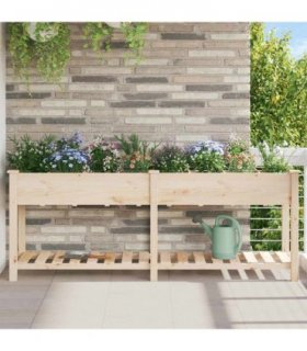 vidaXL Garden Planter Beige 203.5 x 53 x 76.5 cm Solid Fir Wood