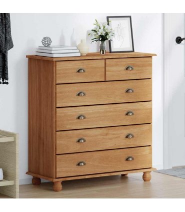 vidaXL Chest of Drawer ASKIM Brown 91 x 40 x 95.5 cm Solid Pine Wood