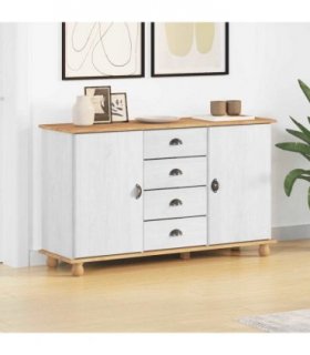 vidaXL Sideboard with Drawer ASKIM 133.5 x 40 x 79 cm Solid pine wood — Colour: White