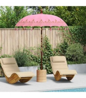 vidaXL Balinese Parasol Pink (180-190) x 260 cm Cotton and Wood — Size: Ø 180-190 cm