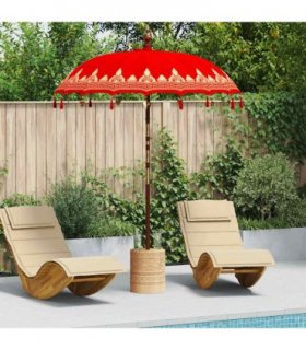 vidaXL Balinese Parasol Red (180-190) x 260 cm Cotton and Wood — Size: Ø 180-190 cm