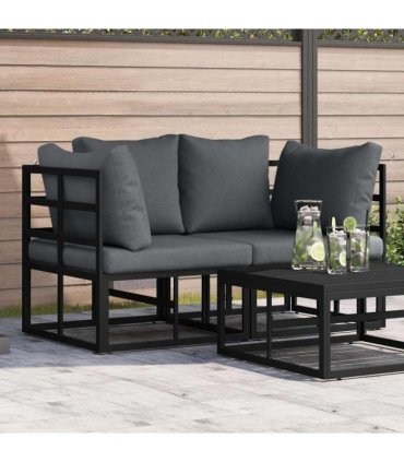 vidaXL Outdoor Furniture 2 Piece Black and Anthracite Metal — Model: 2x corner sofa