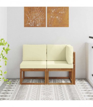 vidaXL Outdoor Middle and Corner Sofa 2 Piece Natural and Cream — Model: 1x middle +1x corner