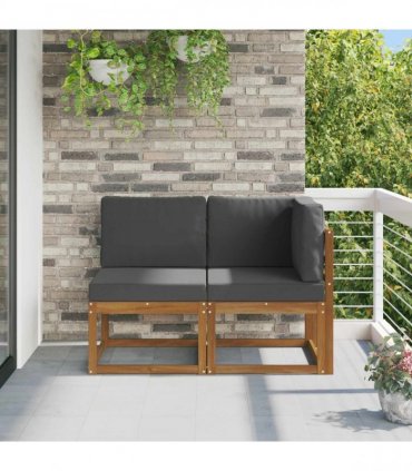 vidaXL Outdoor Middle and Corner Sofa 2 Piece Natural and Anthracite — Model: 1x middle +1x corner