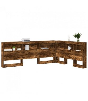 vidaXL Storage Headboard with Shelf Smoked Oak 160 cm Engineered Wood — Size: 160 x 200 cm