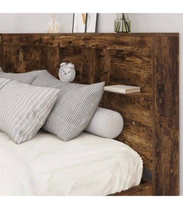 vidaXL Storage Headboard with Shelf Smoked Oak 160 cm Engineered Wood — Size: 160 x 200 cm