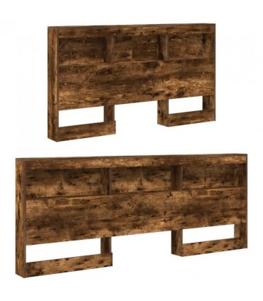 vidaXL Storage Headboard with Shelf Smoked Oak 160 cm Engineered Wood — Size: 160 x 200 cm