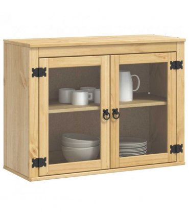 vidaXL Cabinet SKI Honey Brown 80 x 32 x 60 cm Solid Pine Wood — Model: Wall cabinet with glass doors
