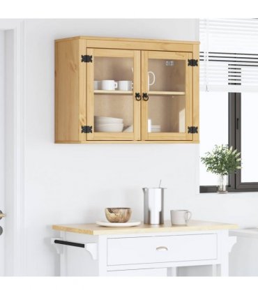 vidaXL Cabinet SKI Honey Brown 80 x 32 x 60 cm Solid Pine Wood — Model: Wall cabinet with glass doors