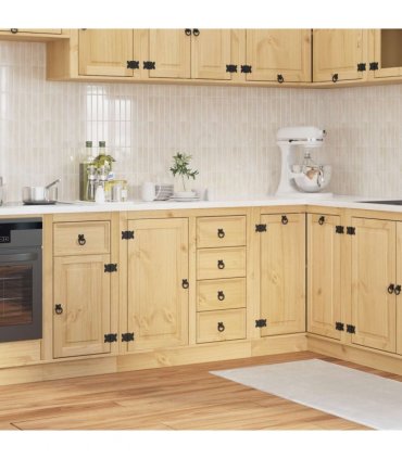vidaXL Cabinet SKI Honey Brown 80 x 46 x 81 cm Solid Pine Wood — Model: Base cabinet with door & drawers