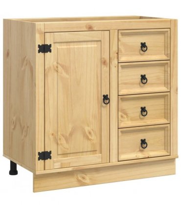 vidaXL Cabinet SKI Honey Brown 80 x 46 x 81 cm Solid Pine Wood — Model: Base cabinet with door & drawers