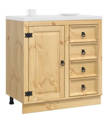 vidaXL Cabinet SKI Honey Brown 80 x 46 x 81 cm Solid Pine Wood — Model: Base cabinet with door & drawers
