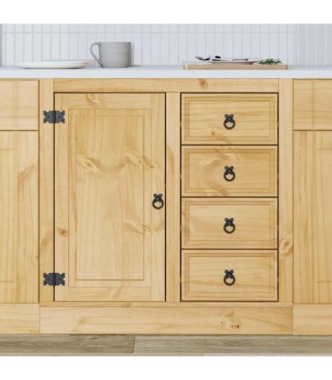 vidaXL Cabinet SKI Honey Brown 80 x 46 x 81 cm Solid Pine Wood — Model: Base cabinet with door & drawers
