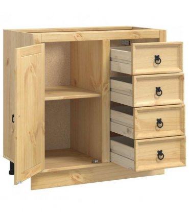 vidaXL Cabinet SKI Honey Brown 80 x 46 x 81 cm Solid Pine Wood — Model: Base cabinet with door & drawers