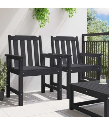 vidaXL Garden Dining Chair 2 pcs Black 65.5 x 59 x 88 cm HDPE