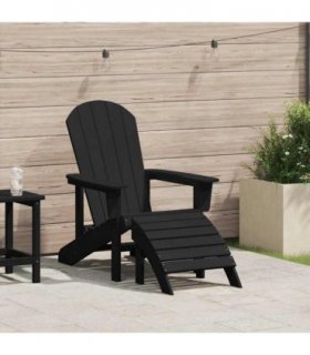 vidaXL Adirondack Chair Black 82 x 74 x 92 cm HDPE — Model: with footrest