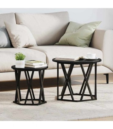 vidaXL Side Table 2 pcs Black Oak Engineered Wood and Steel