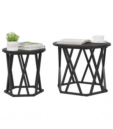vidaXL Side Table 2 pcs Black Oak Engineered Wood and Steel