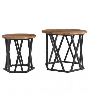 vidaXL Side Table 2 pcs Reclaimed Wood Engineered Wood and Steel