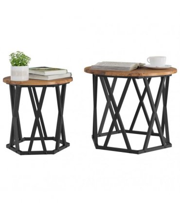 vidaXL Side Table 2 pcs Reclaimed Wood Engineered Wood and Steel