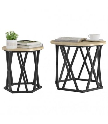 vidaXL Side Table 2 pcs Sonoma Oak Engineered Wood and Steel