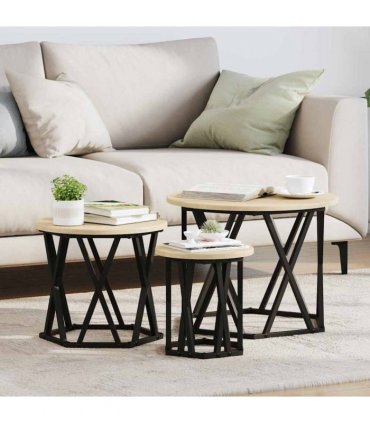 vidaXL Nesting Side Table 3 pcs Sonoma Oak Engineered Wood and Steel