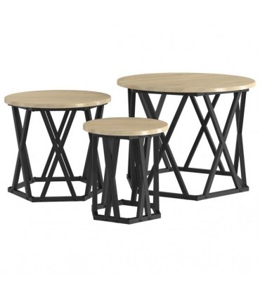 vidaXL Nesting Side Table 3 pcs Sonoma Oak Engineered Wood and Steel