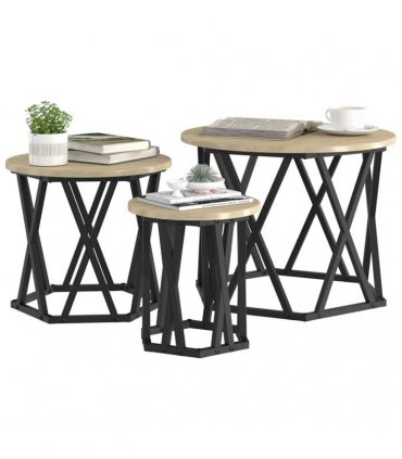 vidaXL Nesting Side Table 3 pcs Sonoma Oak Engineered Wood and Steel