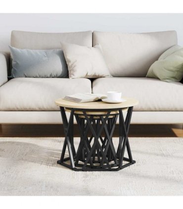 vidaXL Nesting Side Table 3 pcs Sonoma Oak Engineered Wood and Steel