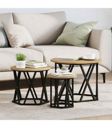 vidaXL Nesting Side Table 3 pcs Artisan Oak Engineered Wood and Steel
