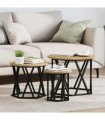 vidaXL Nesting Side Table 3 pcs Artisan Oak Engineered Wood and Steel